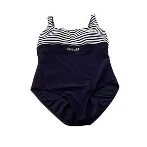 BALTEX Women’s Swimsuit Ribbed Blue with White‎ Stripes Bathing Suit Size 18
